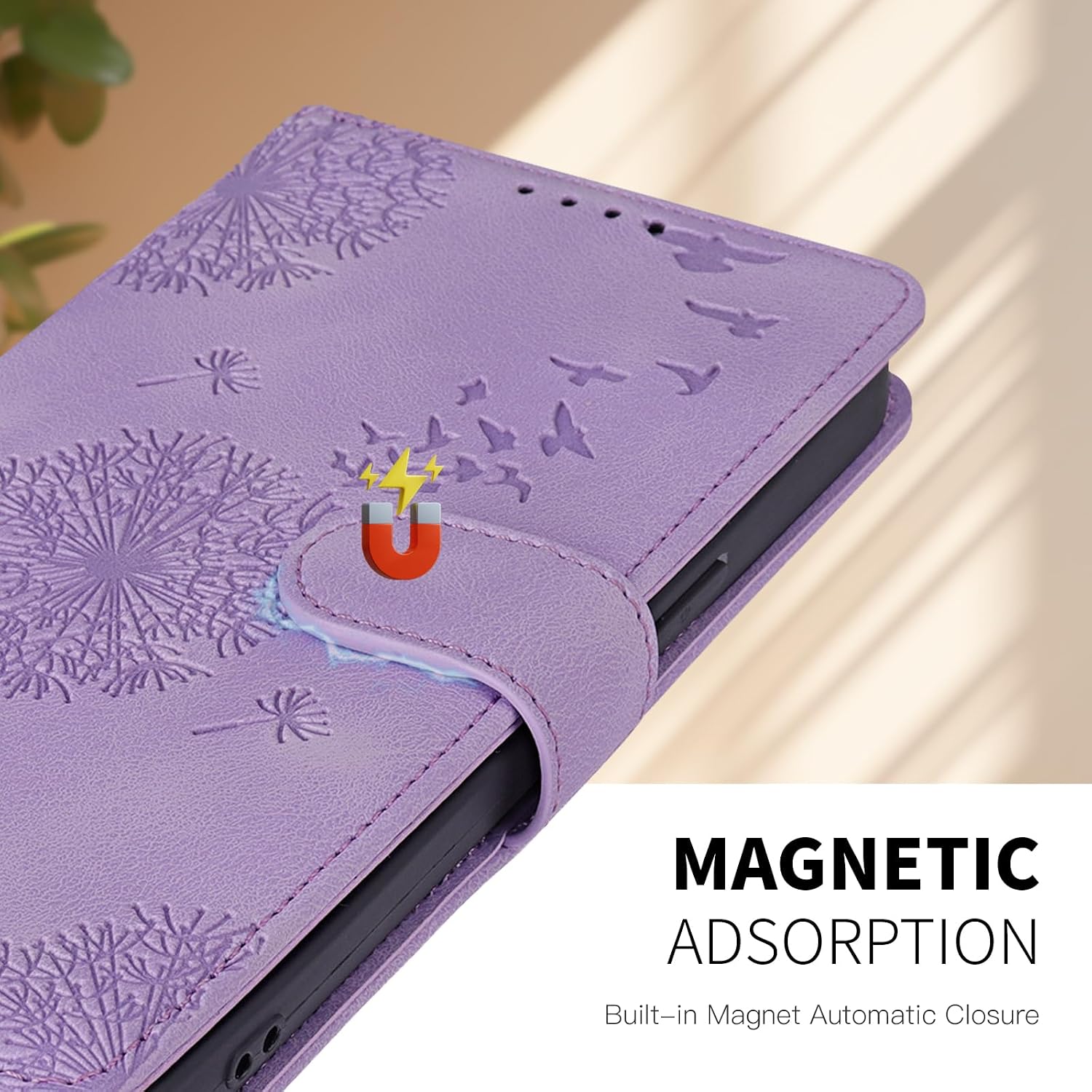 Detalle 2 de Rostsant Flip-Case für Xiaomi 17 – Brieftasche Hülle aus PU-Leder, Löwenzahn, Violett
