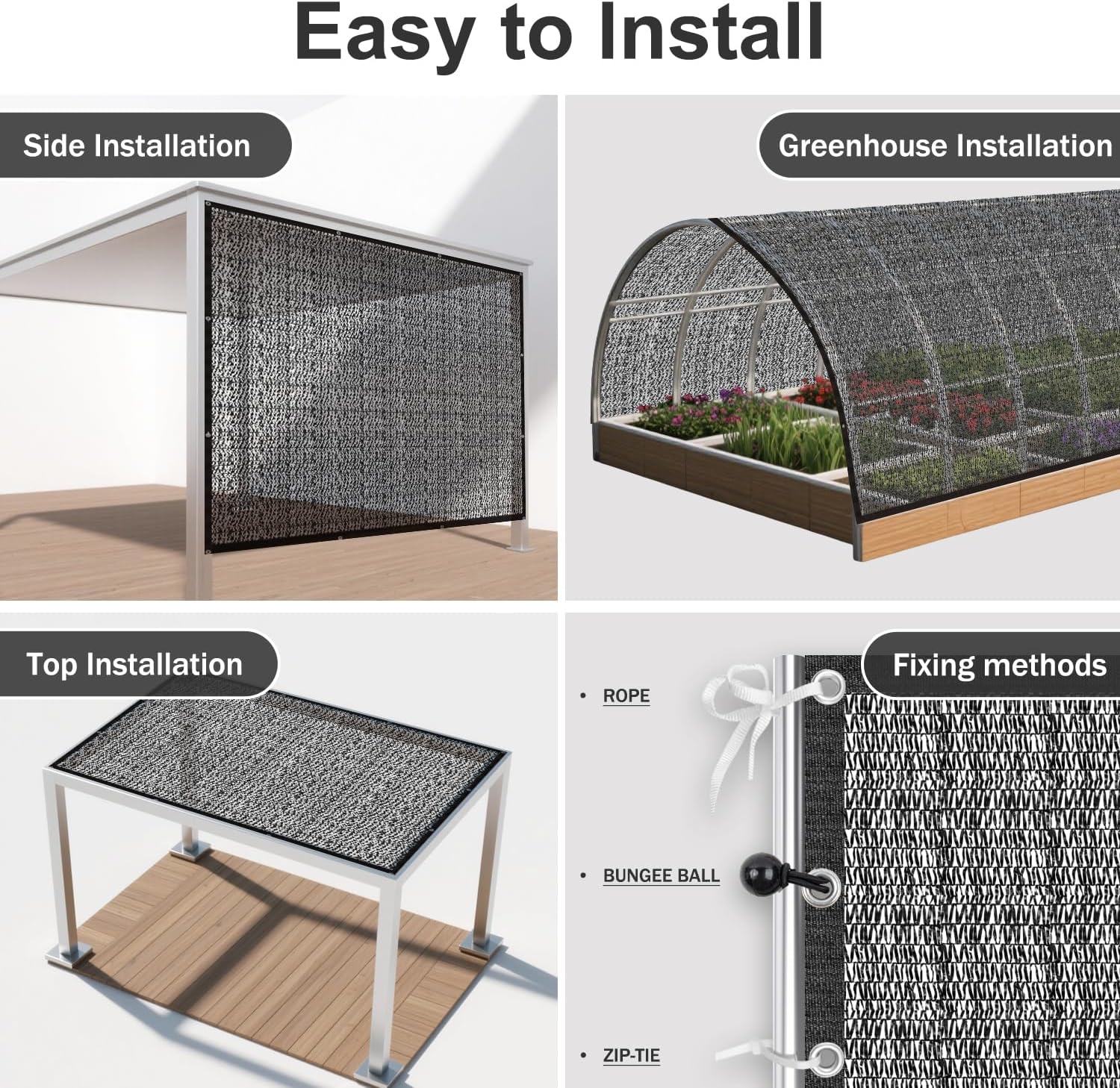 Detalle de SUNNY GUARD SG-XBBSC Sun Shade Cloth, 10 x 12 FT Black HDPE Mesh