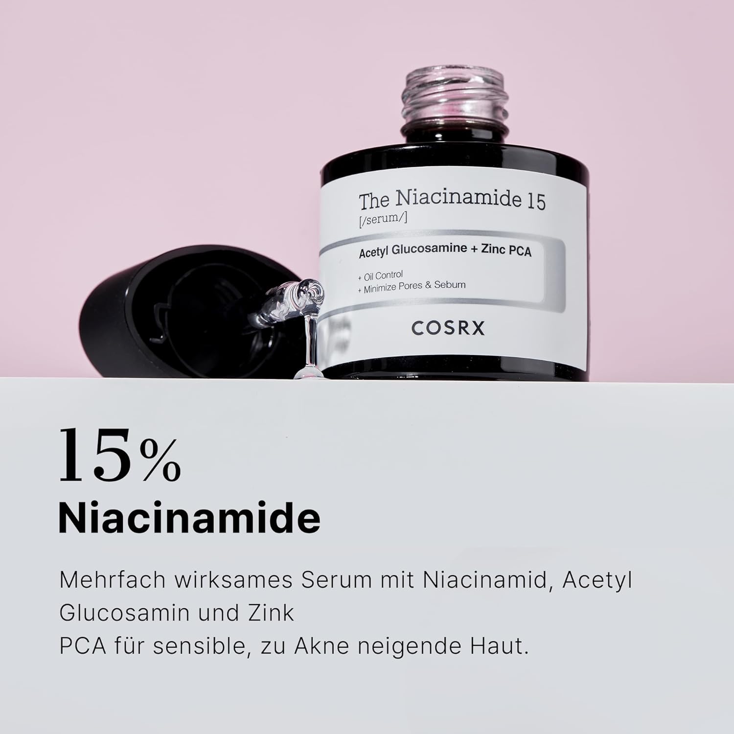Detalle de COSRX Niacinamide 15% Gesichtsserum – Verkleinert Poren, beruhigt Rötungen & korrigiert Verfärbungen (20 ml)