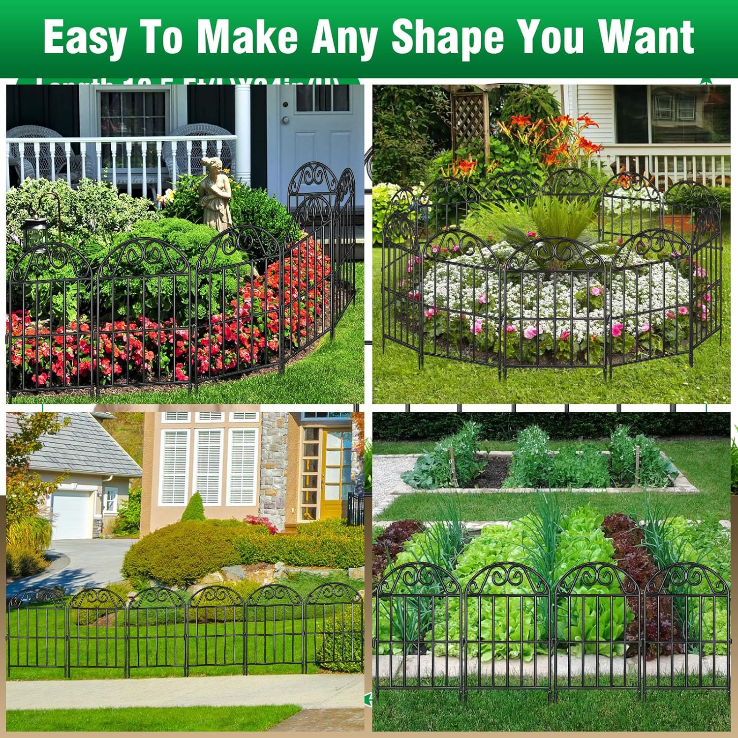 Detalle de ADAVIN 20 Panels Collapsible Garden Fence – 20 Ft, 24 in High, Rust-Resistant Arched Metal Border
