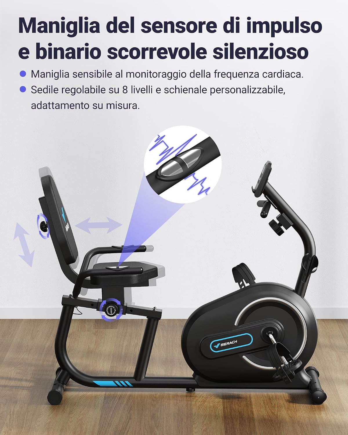 Thumbnail 3 de MERACH Cyclette da seduta recumbent 8 livelli, capacità 136 kg