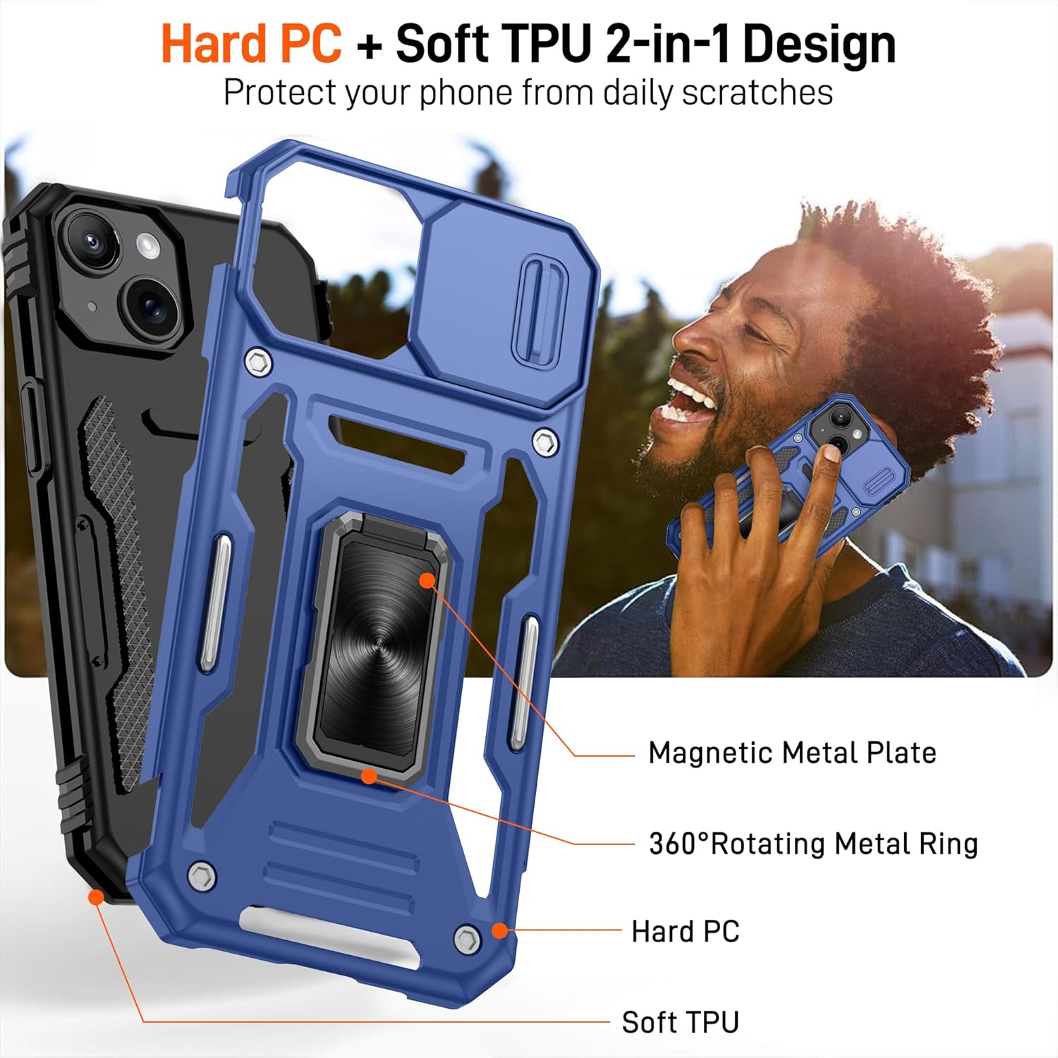 Thumbnail 6 de Jshru iPhone 15 Case with Screen Protector & Magnetic Ring Kickstand