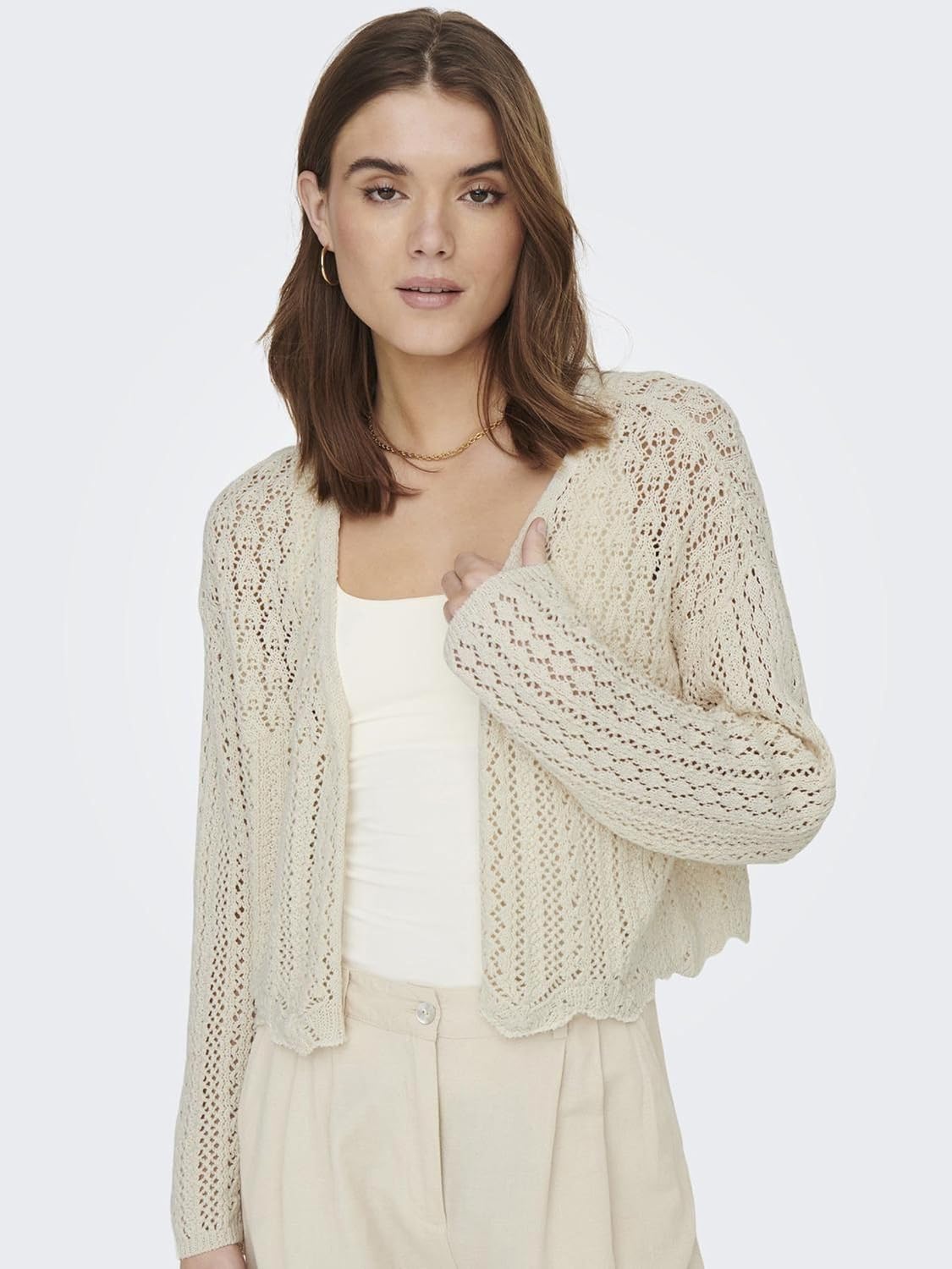 Detalle de ONLY ONLNOLA 7/8 Life KNT open gebreid vest, Cloud Dancer, XS