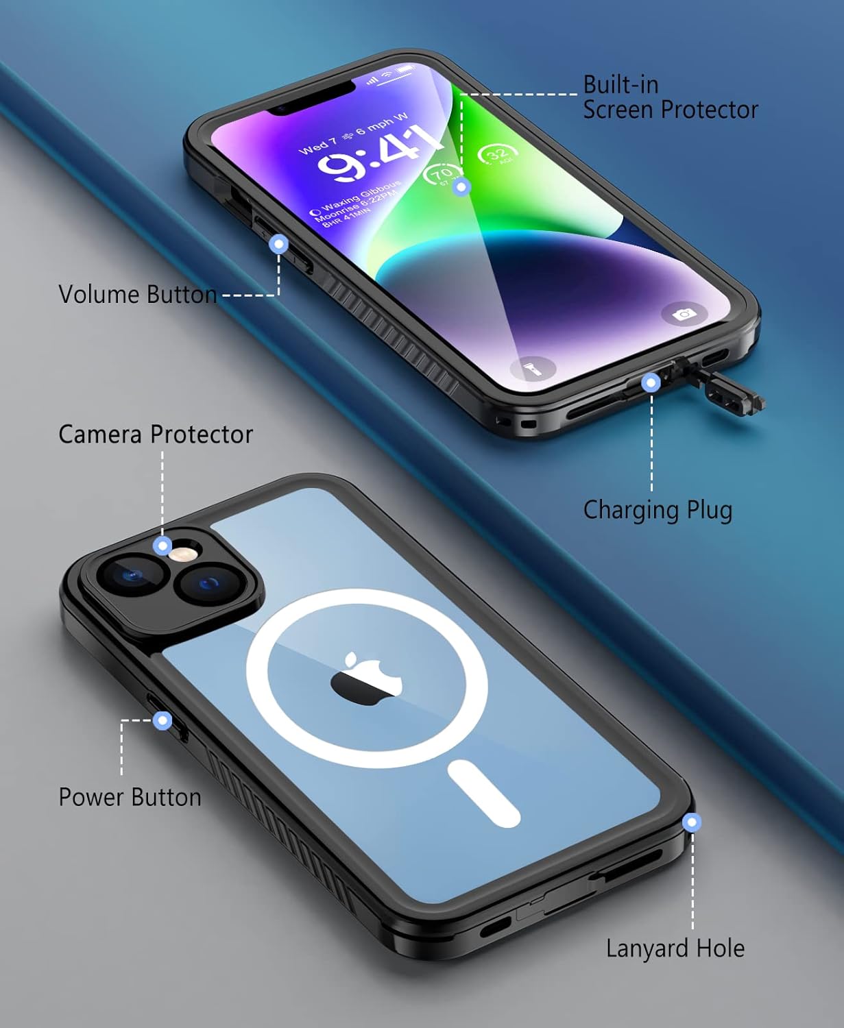 Thumbnail 5 de Beeasy iPhone 14 Waterproof MagSafe case with built-in screen protector (Black, 6.1")