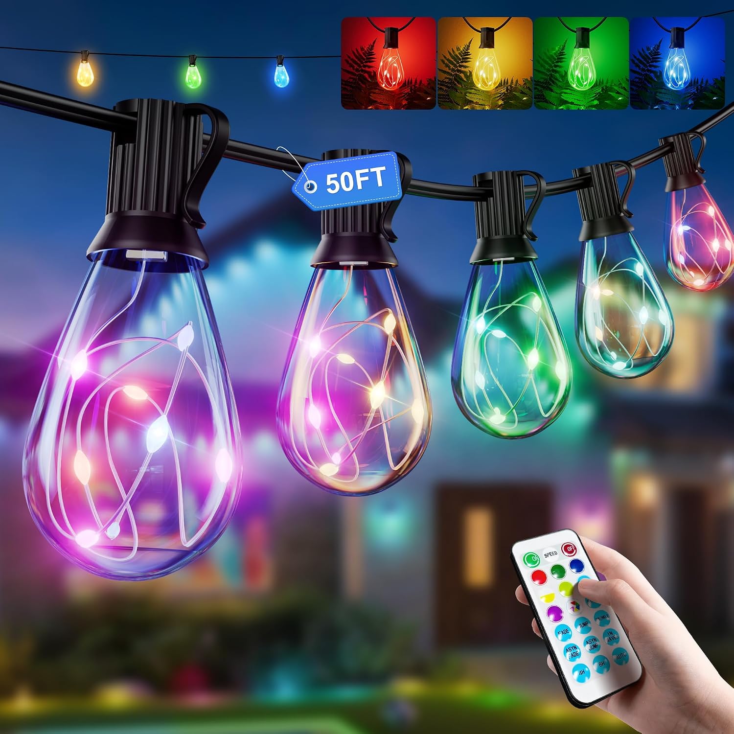 Detalle de WOWLUMEN GLS-20J2P-E12-S11- RGB Outdoor String Lights, 50 ft, 22 LED Bulbs