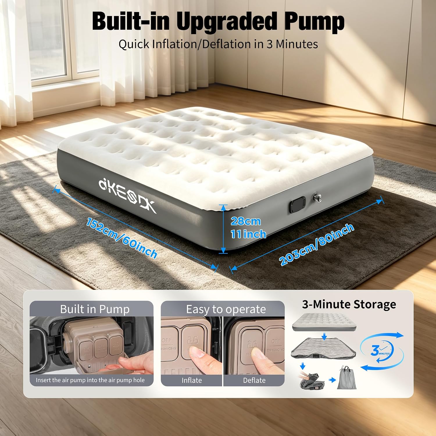 Detalle 1 de dkesdk BB-002 Queen Air Mattress with Built-In Pump, Flocked Top