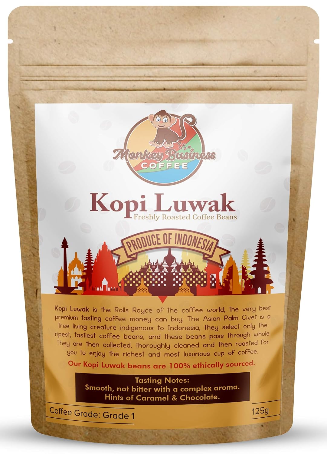 Detalle de Monkey Business Coffee – Wilde Kopi Luwuk Kopi Luwak Kaffeebohnen, 250 g, ethisch bezogen