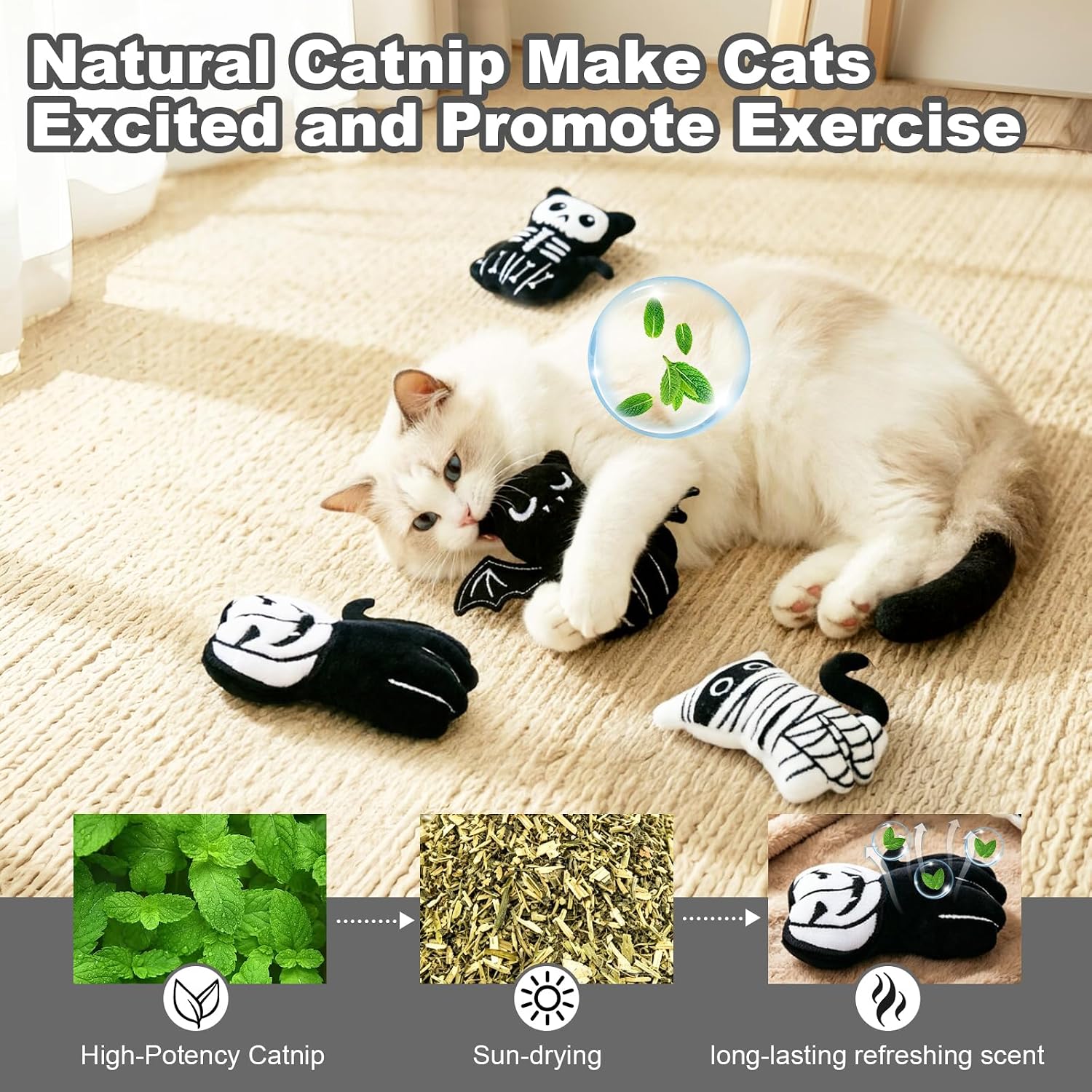 Thumbnail 4 de Retro Shaw Halloween catnip toys Plush Cat Toys, 4-Pack with Crinkle Sound