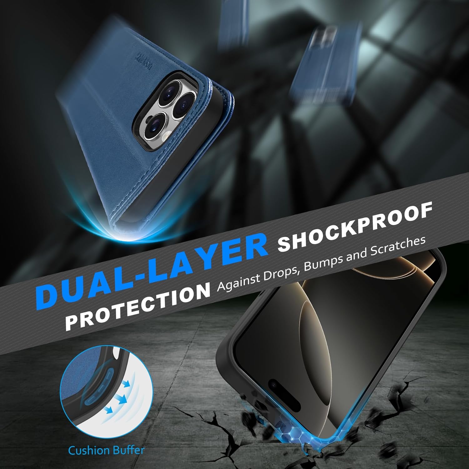 Thumbnail 6 de SHIELDON Hülle für iPhone 16 Pro Max – Echtleder 2-in-1 Wallet Case, Königsblau