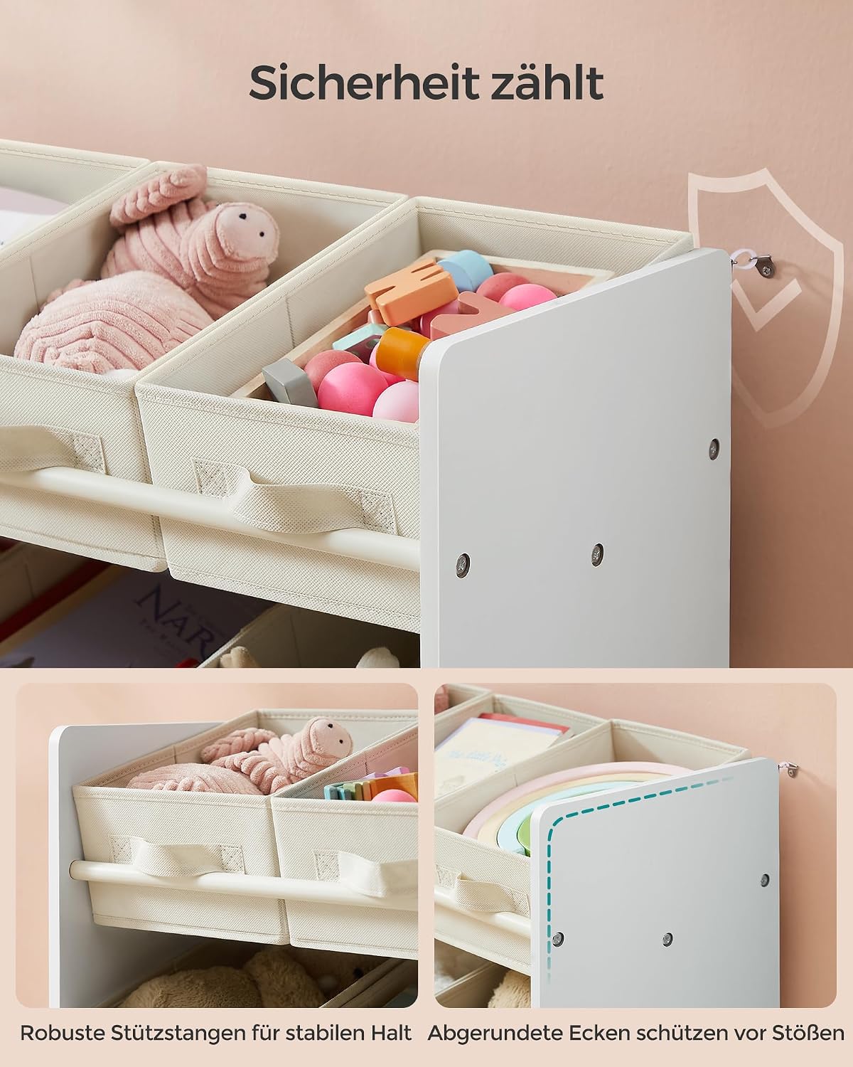 Detalle de SONGMICS Kinderregal GKR033W10 mit 9 Aufbewahrungsboxen aus Vliesstoff (29,5 x 62,5 x 60 cm)