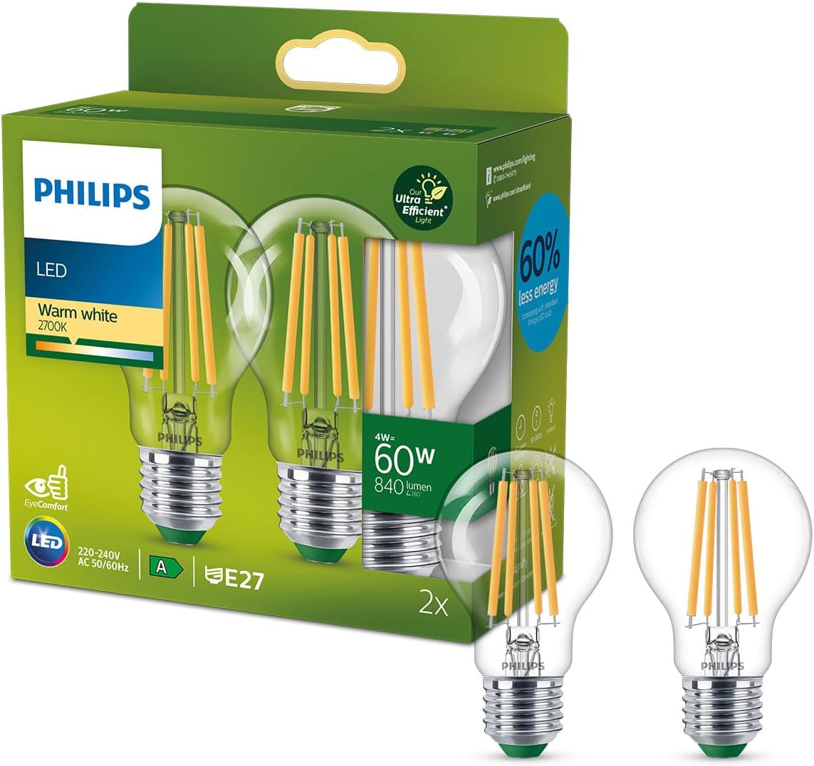 Thumbnail 6 de PHILIPS Lampadina LED a goccia smerigliata E27 (luce bianca calda), Classe A, set da 3 pezzi da 60W