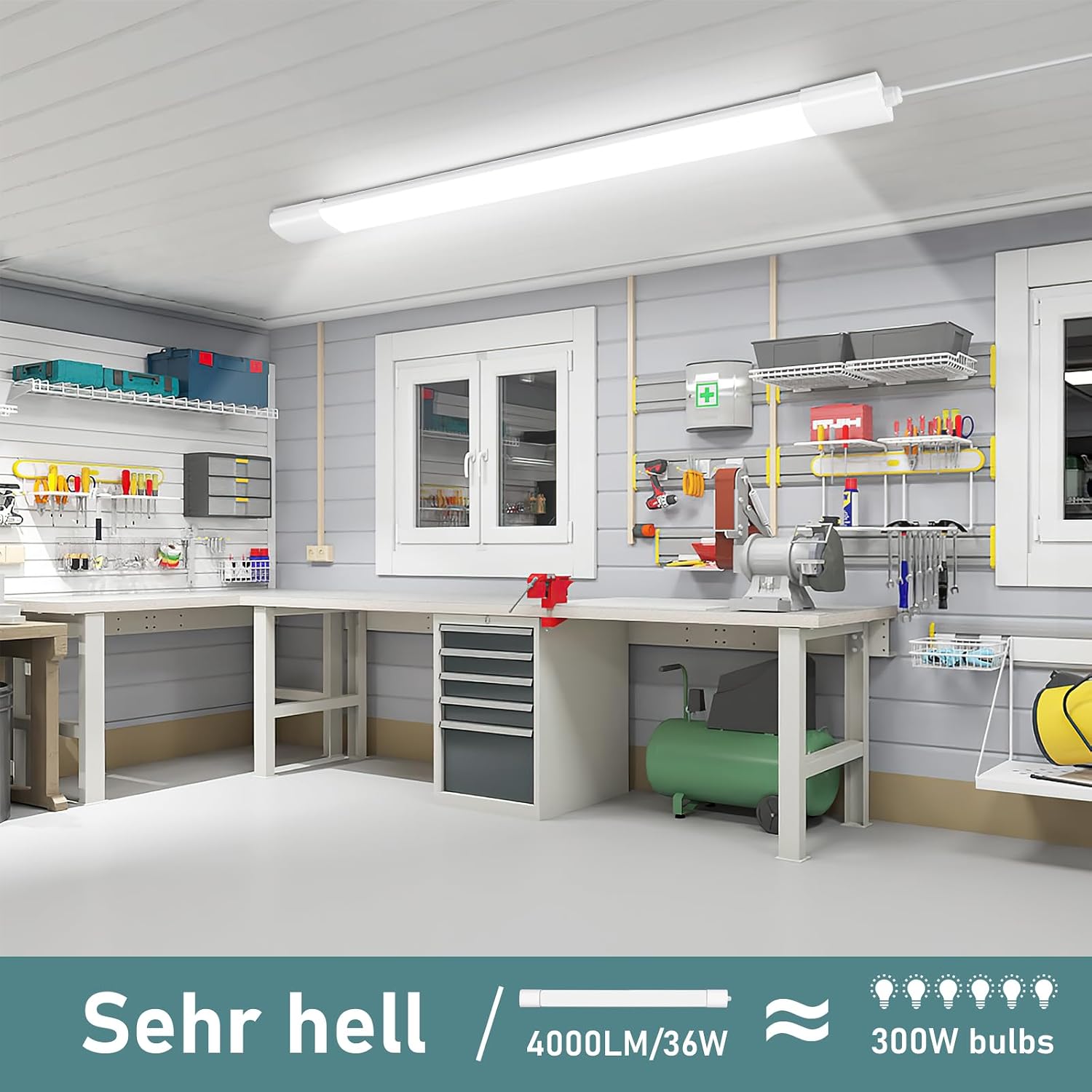 Detalle de IEGLED 2er Pack LED Feuchtraumleuchte 120 cm – 36 W, 4000 lm, IP65