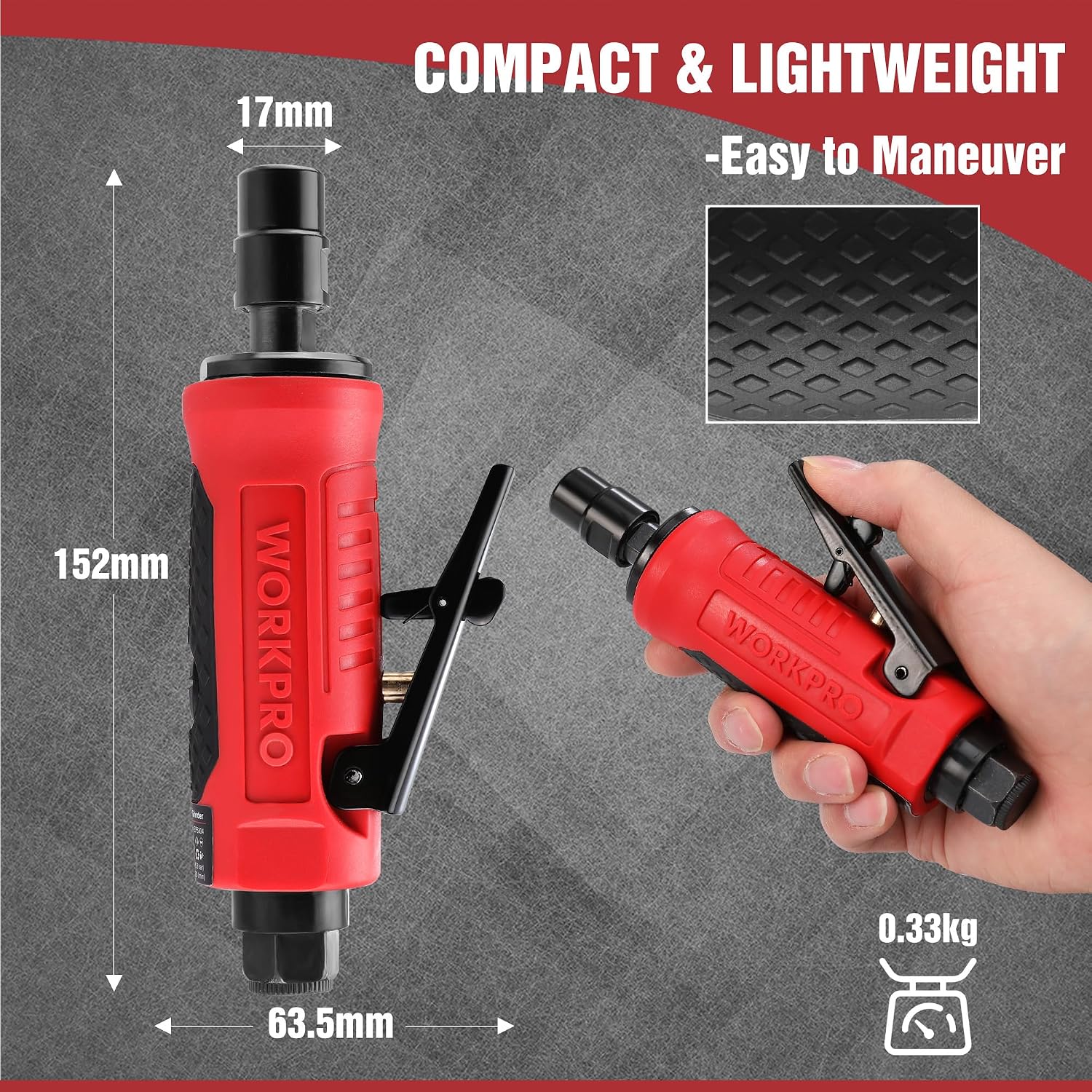 Detalle de WORKPRO Outil rotatif pneumatique 1/4" (6,3 mm) – meuleuse droite à air comprimé 25000 tr/min