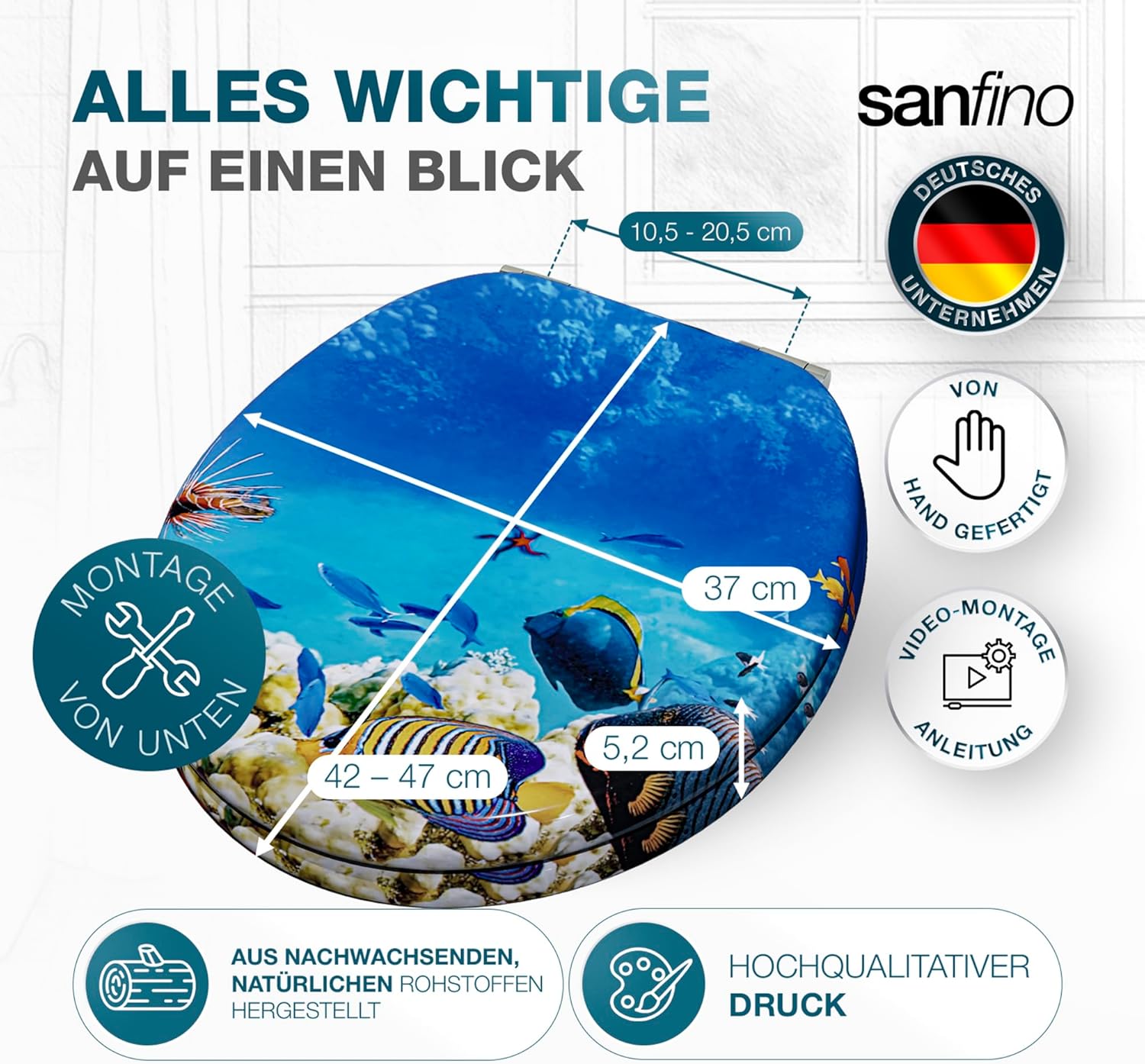 Thumbnail 6 de SANFINO Premium WC-Sitz mit Absenkautomatik „Coral Reef“ – Holzoptik mit Soft-Close & einfacher Montage