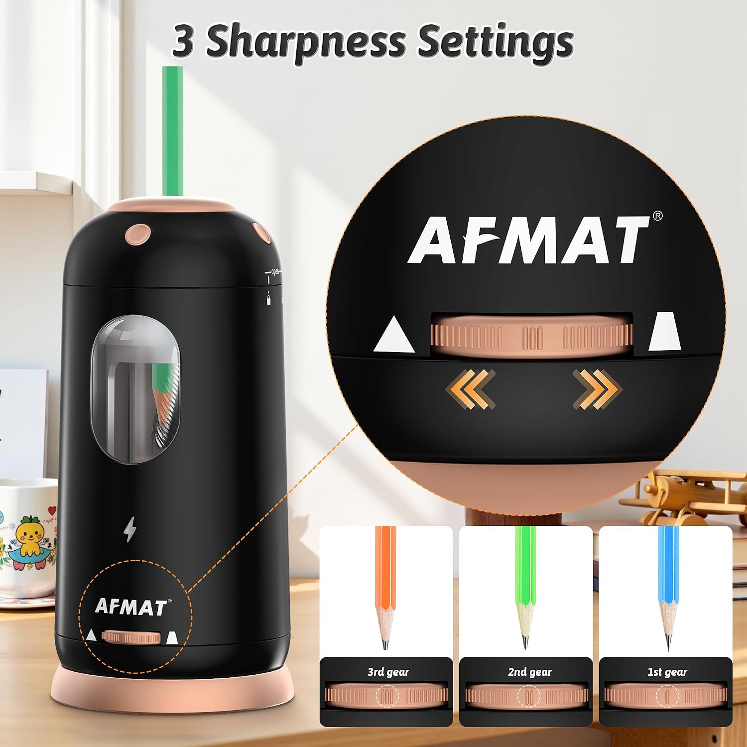 Detalle 2 de AFMAT PSC8 Electric Pencil Sharpener, Rechargeable, Automatic, 7–11.5 mm