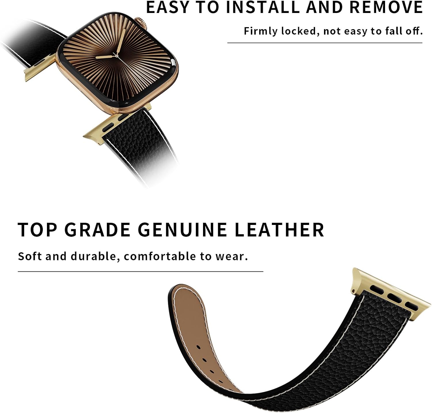 Thumbnail 3 de Tekvon leather watch band with magnetic buckle for Apple Watch Ultra, Series & SE (leather replacement strap)