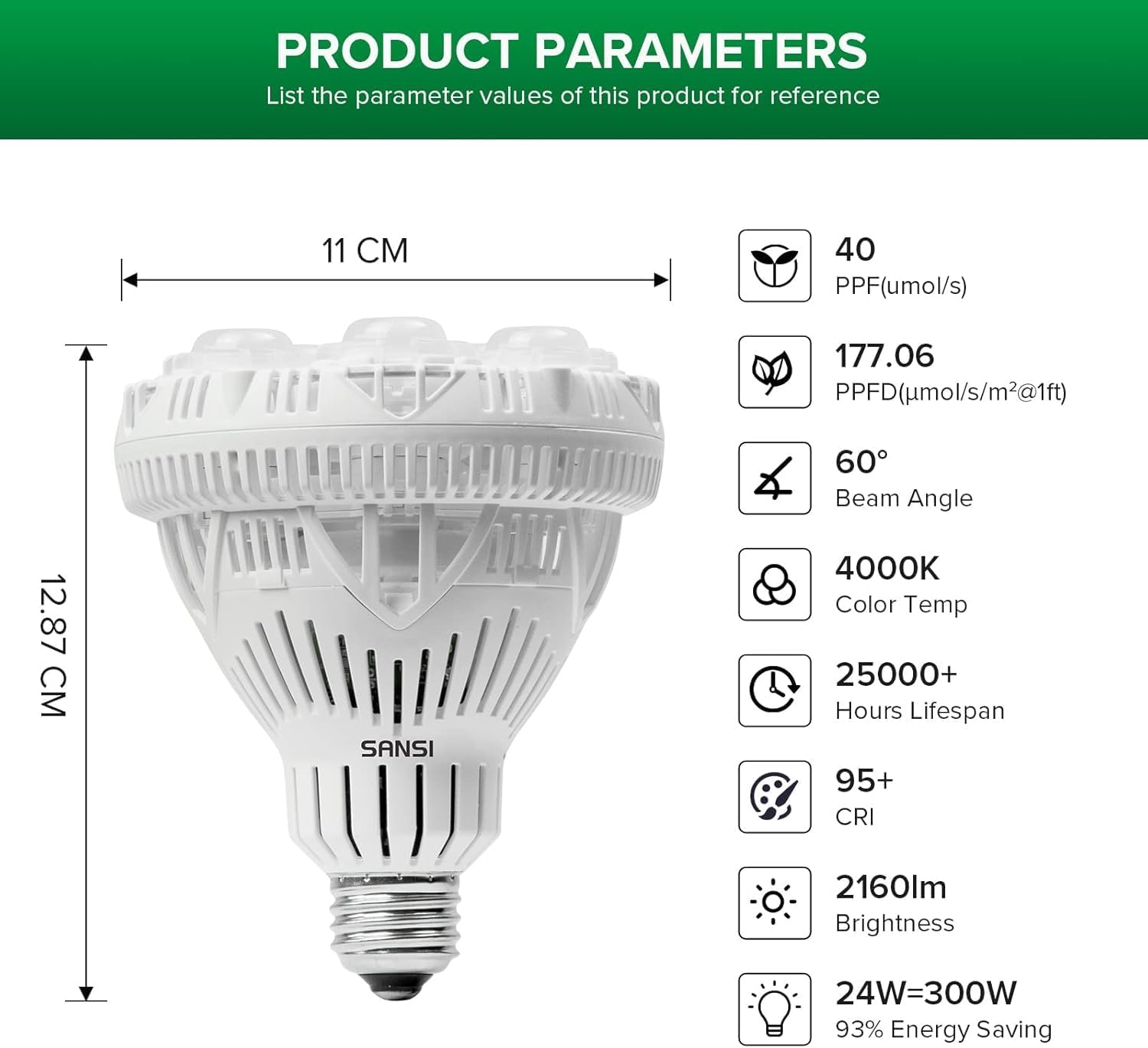 Thumbnail 5 de SANSI 24W Lampadina LED per piante E27 300W equivalente
