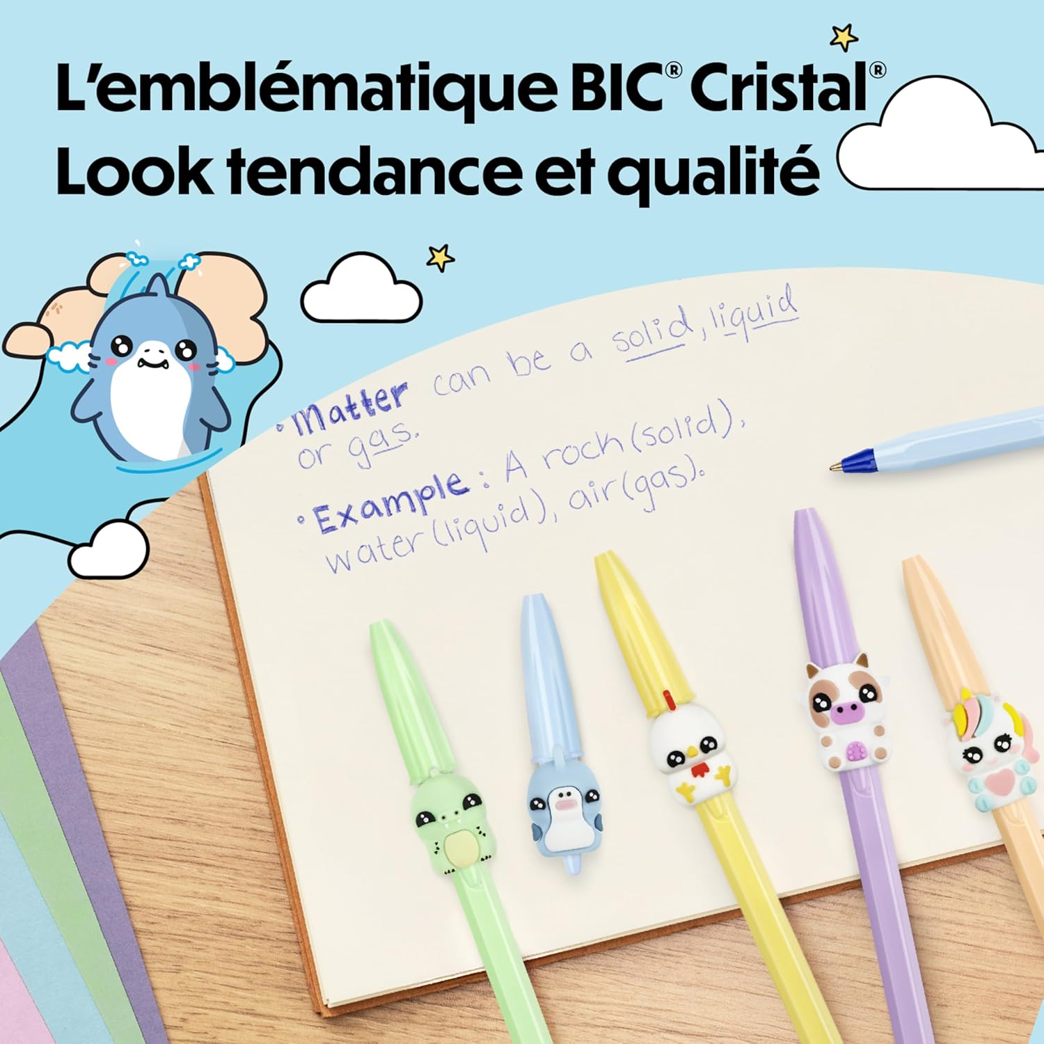Thumbnail 4 de BIC lot de 5 stylos à bille Cristal Pastel Figurines – pointe moyenne 1,00 mm, encre bleue