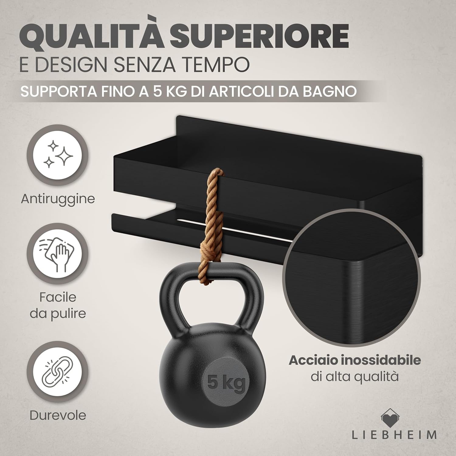 Thumbnail 2 de LIEBHEIM Porta Sapone Doccia mensola bagno nero