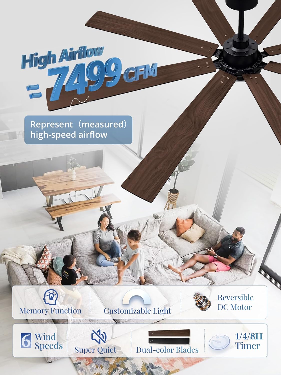 Thumbnail 1 de Fanbulous 72 Inch Ceiling Fan with Lights and Remote – Dual-Sided Reversible Blades, Damp Rated