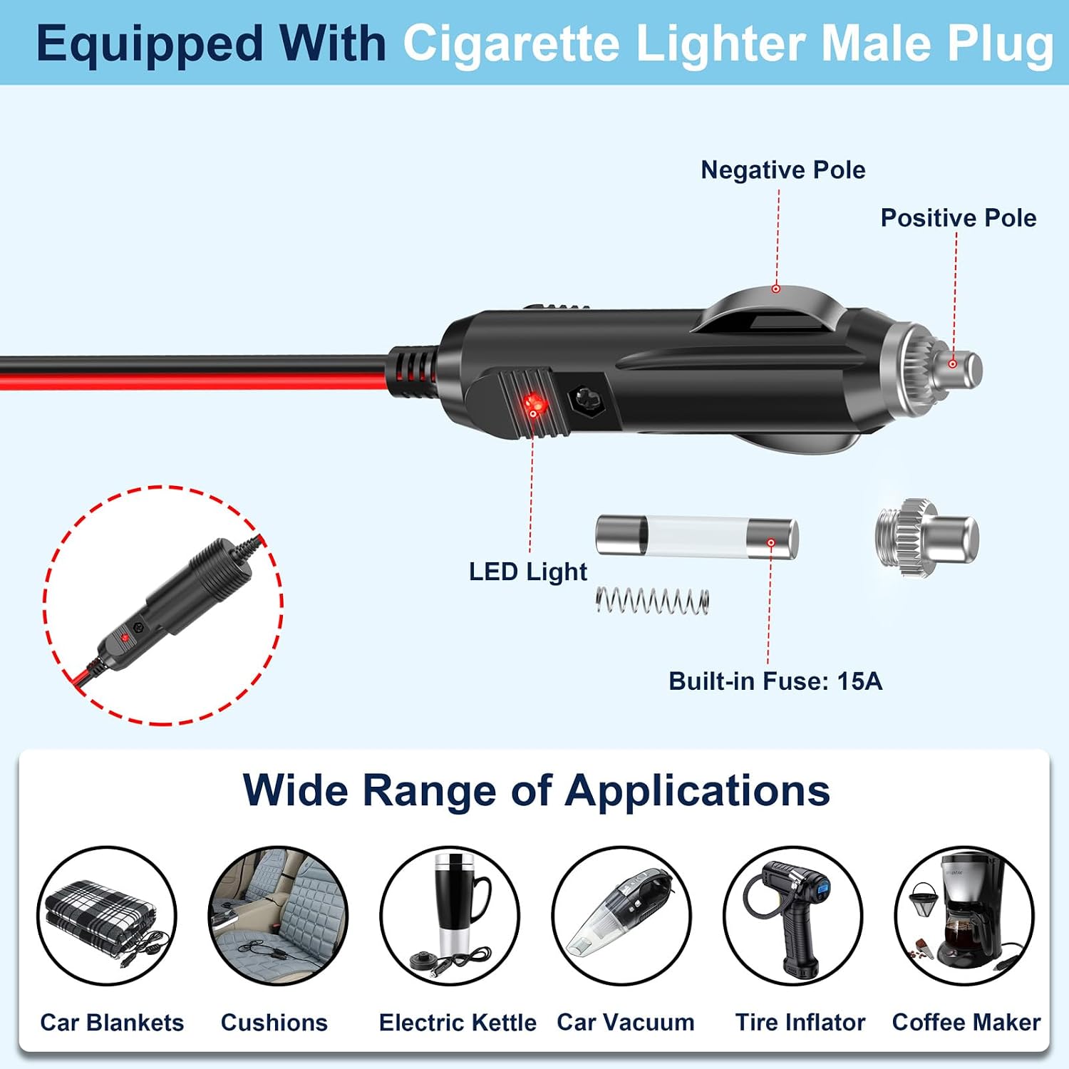 Detalle de 4-Steckdose Auto 12 Volt Verteiler 300W mit USB-C (PD30W) – KFZ Zigarettenanzünder Adapter mit Schalter & LED-Spannungsanzeige