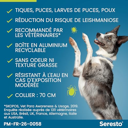 Detalle de Seresto Collier Grands Chiens – 2 protections anti-puces et anti-tiques pour grands chiens (>8 kg) – Gris