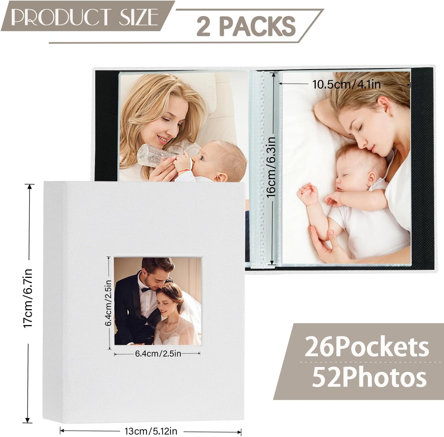 Detalle 2 de Miaikoe Small Photo Album 6x4in, 2 Packs (100 Pockets) Linen Top Loading 4x6 Album – White