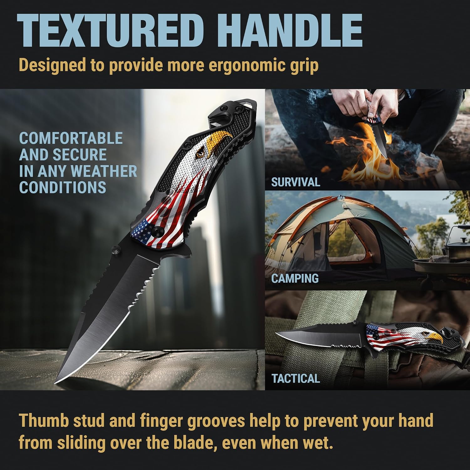 Thumbnail 5 de GOOD WORKER Patriotic Legal Pocket Knife with Serrated Blade and Glass Breaker