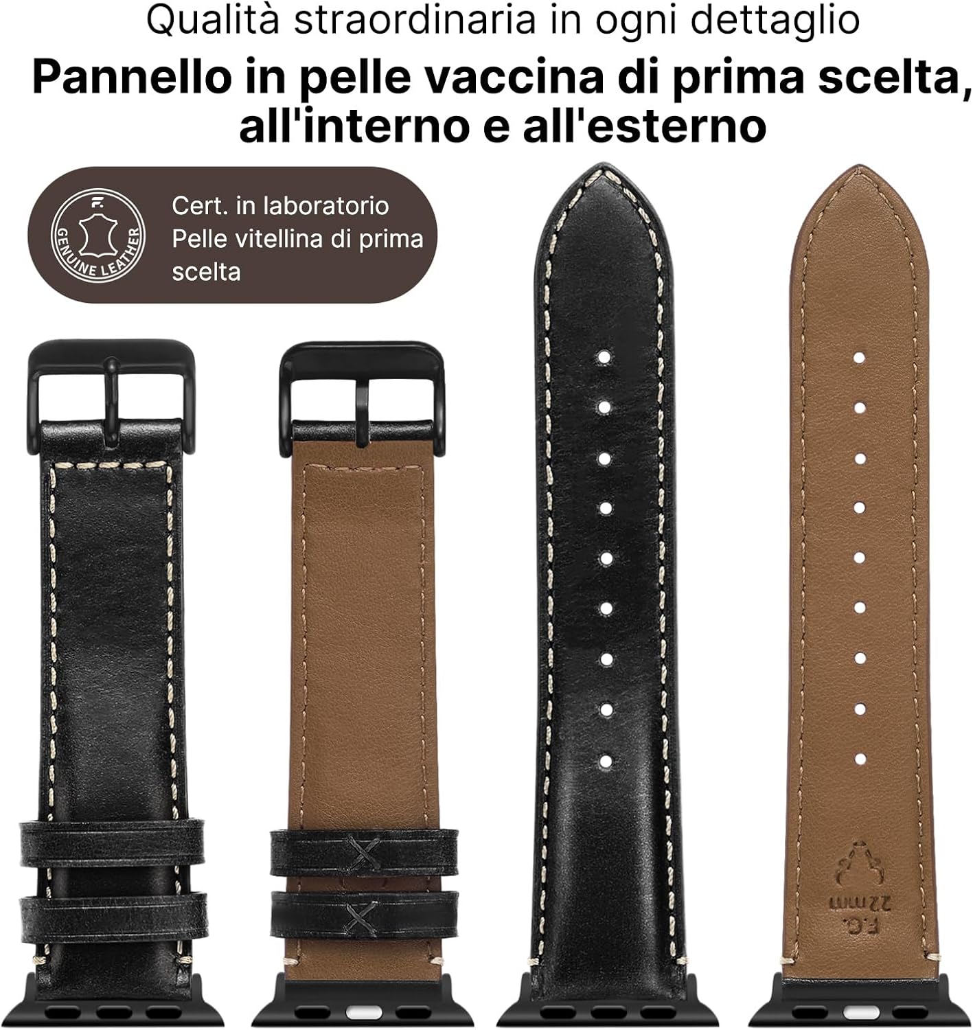 Detalle 2 de Fullmosa Cinturino in Pelle per Apple Watch – Cinturino Ricambio 42–49 mm con Chiusura Nera