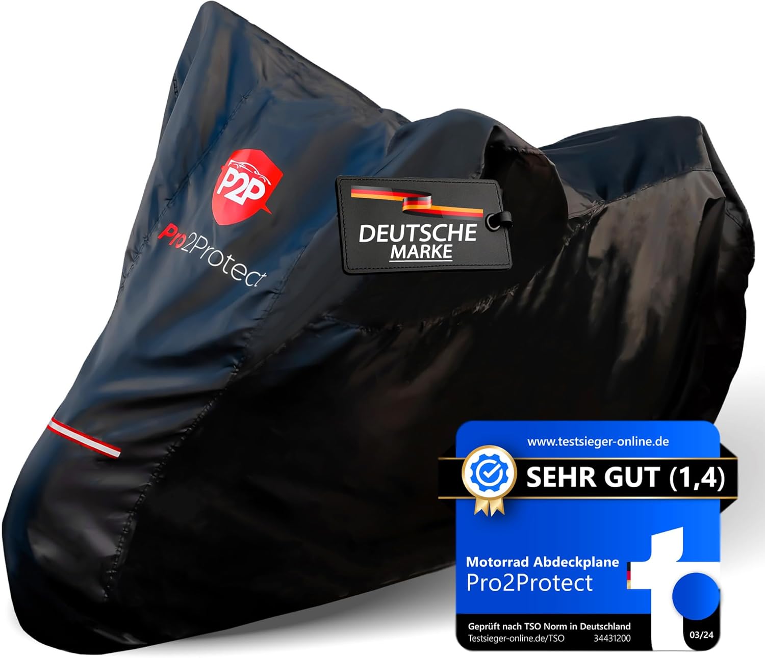Pro2Protect Motorrad Abdeckplane Schwarz Rot – universell, wasserdicht, 245x105x125 cm