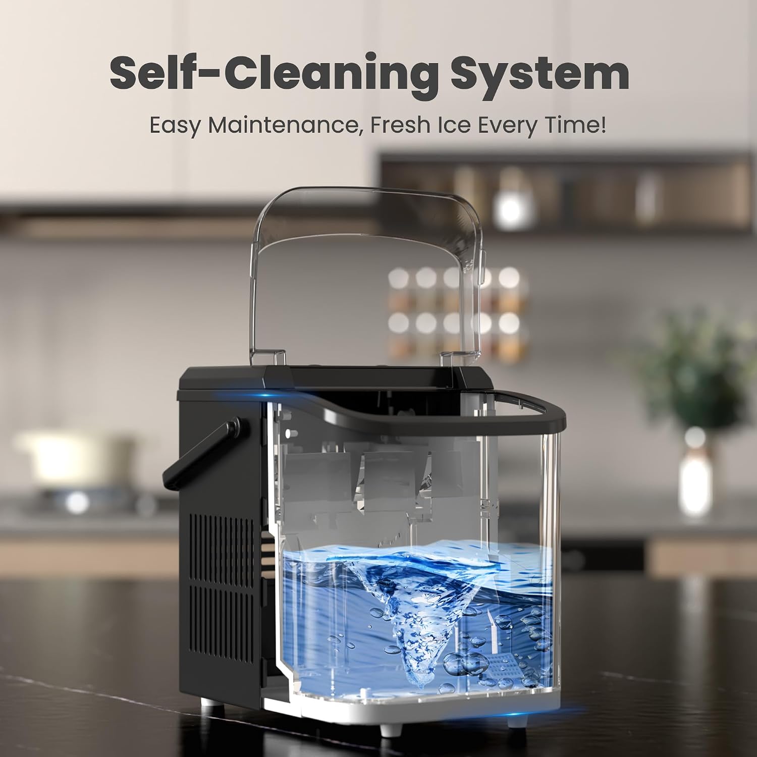 Detalle 2 de DUMOS ZBJ-PP10A Countertop Ice Maker with Handle, 26 lb/24h, 2 Sizes