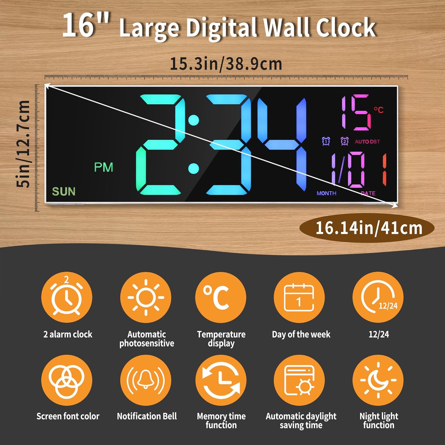 Detalle de Maxstar 16.2 inch digital wall clock with RGB colours