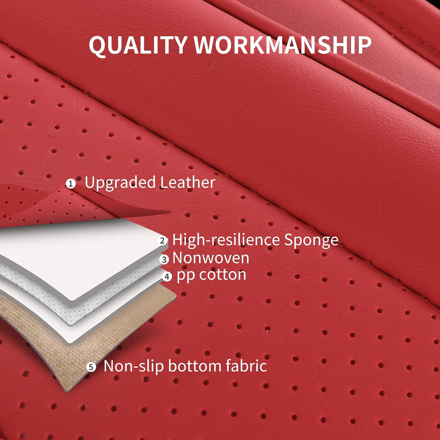 Thumbnail 6 de HChengkikz Nappa Leather Car Seat Covers Full Set (Red) for 5 Seats