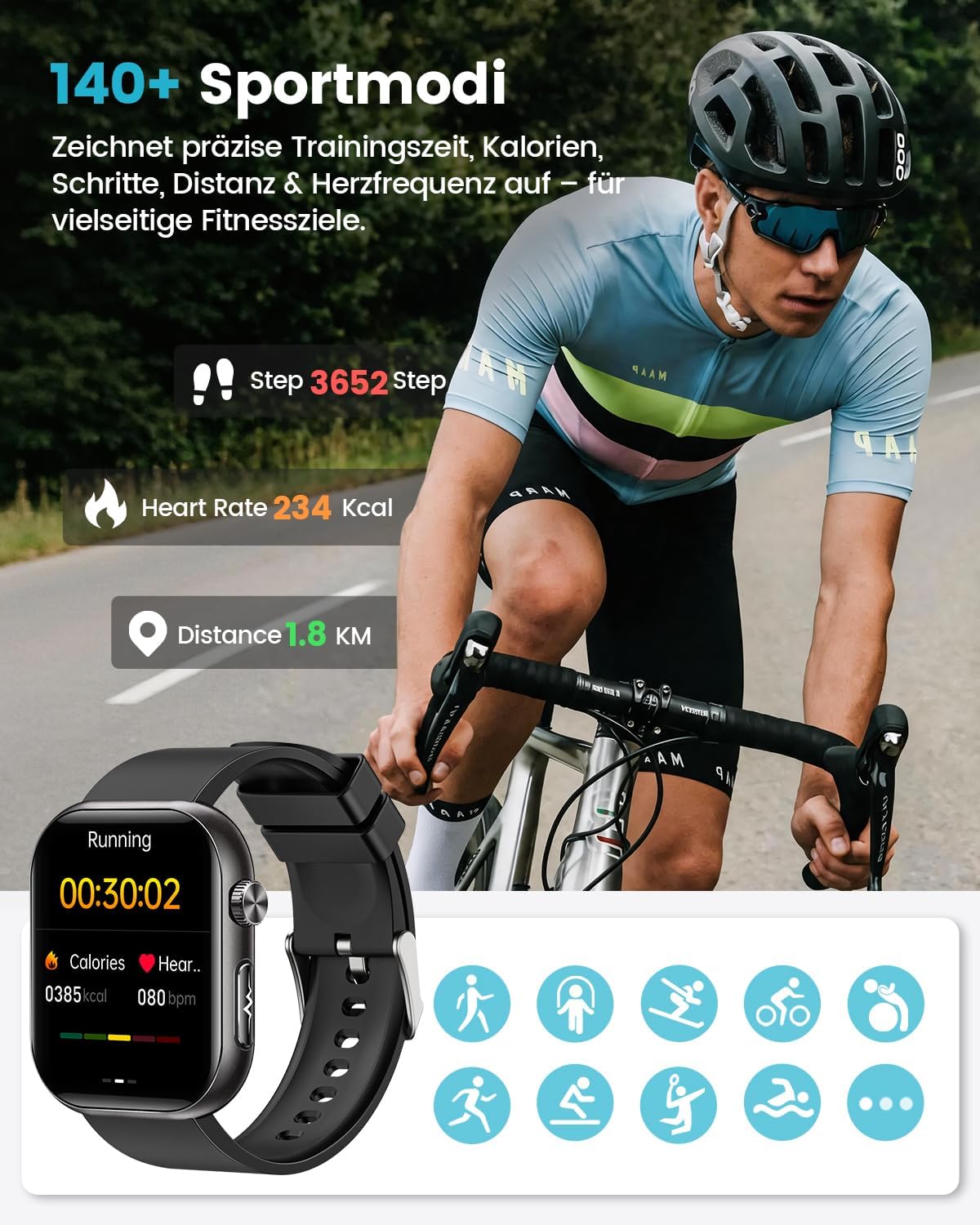 Detalle 2 de 2026 Neue Smartwatch Herren mit EKG/HRV/Blutdruck – umfassender Gesundheitsbegleiter mit AMOLED-Display