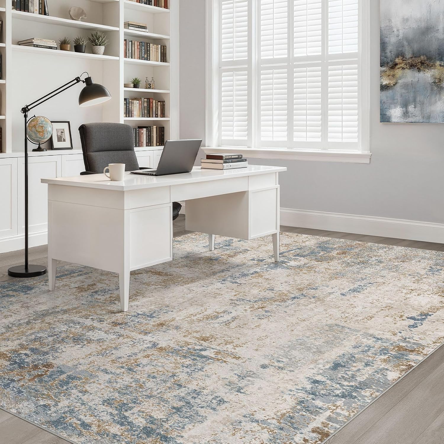 Thumbnail 6 de 7x9 Area Rug Living Room: Washable Large Neutral Rug in Blue/Brown