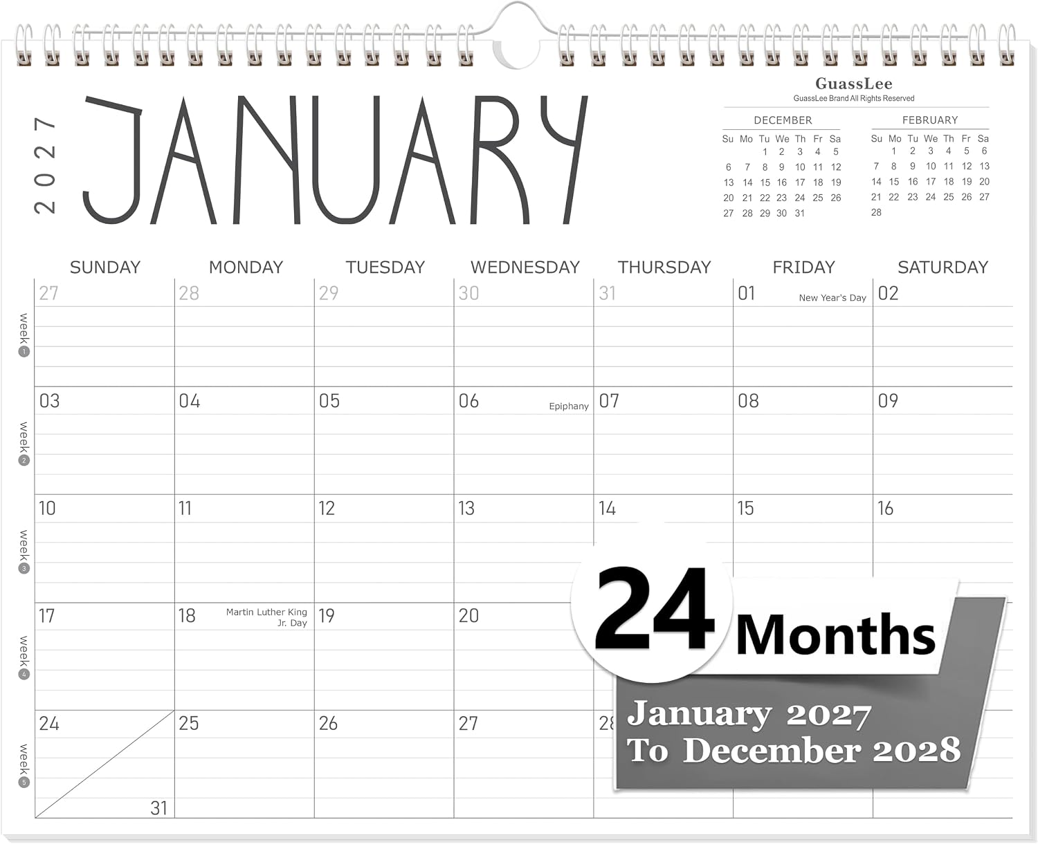 Detalle de GuassLee Wall Calendar, 14" x 11