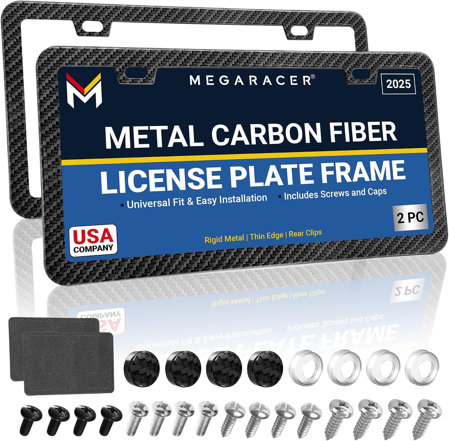 Detalle de Premium Slim Carbon Fiber Design License Plate Frames (2-Pack) – Rust-Free Stainless Steel, Rattle-Free, Street Legal