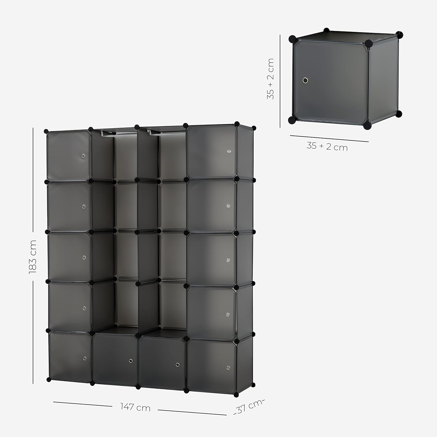 Thumbnail 6 de Baroni Home Armadio componibile Salva Spazio con 20 scomparti impilabili, grigio opaco 147x37x183 cm