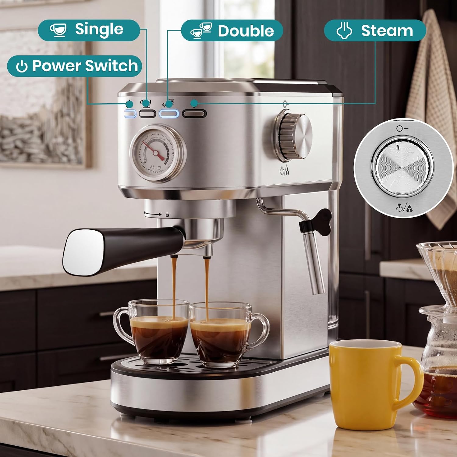 Detalle de OLIXIS Espresso Machine, Stainless Steel