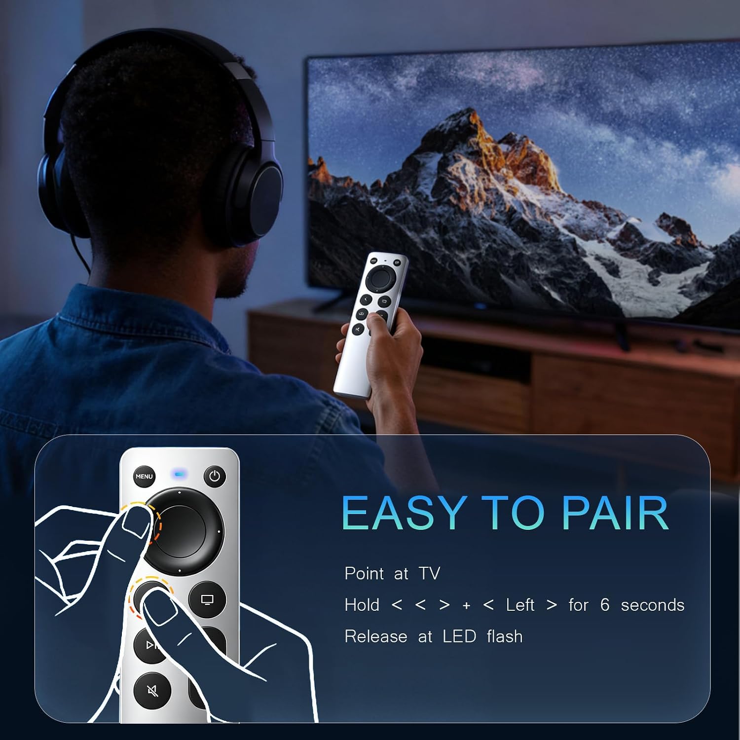 Detalle de Universal Replacement for Apple TV Remote: 2-in-1 TV & Apple TV Control (4K/HD Gen 1–3) – Silvery-White