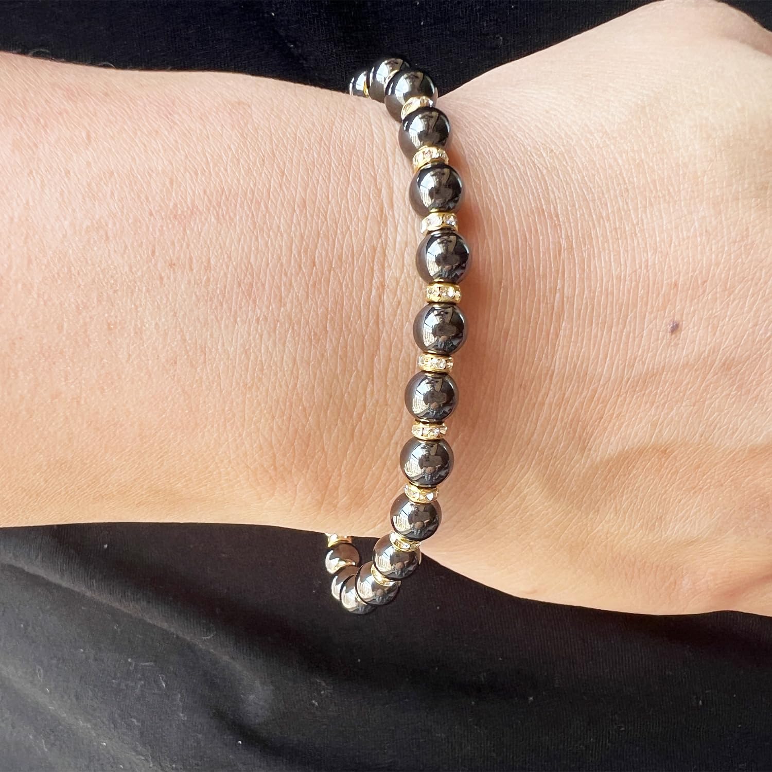Thumbnail 3 de Apocalyptic-K Magnetic Hematite Bracelet with Rhinestones (6/8/10mm) – Eliminate Static Electricity