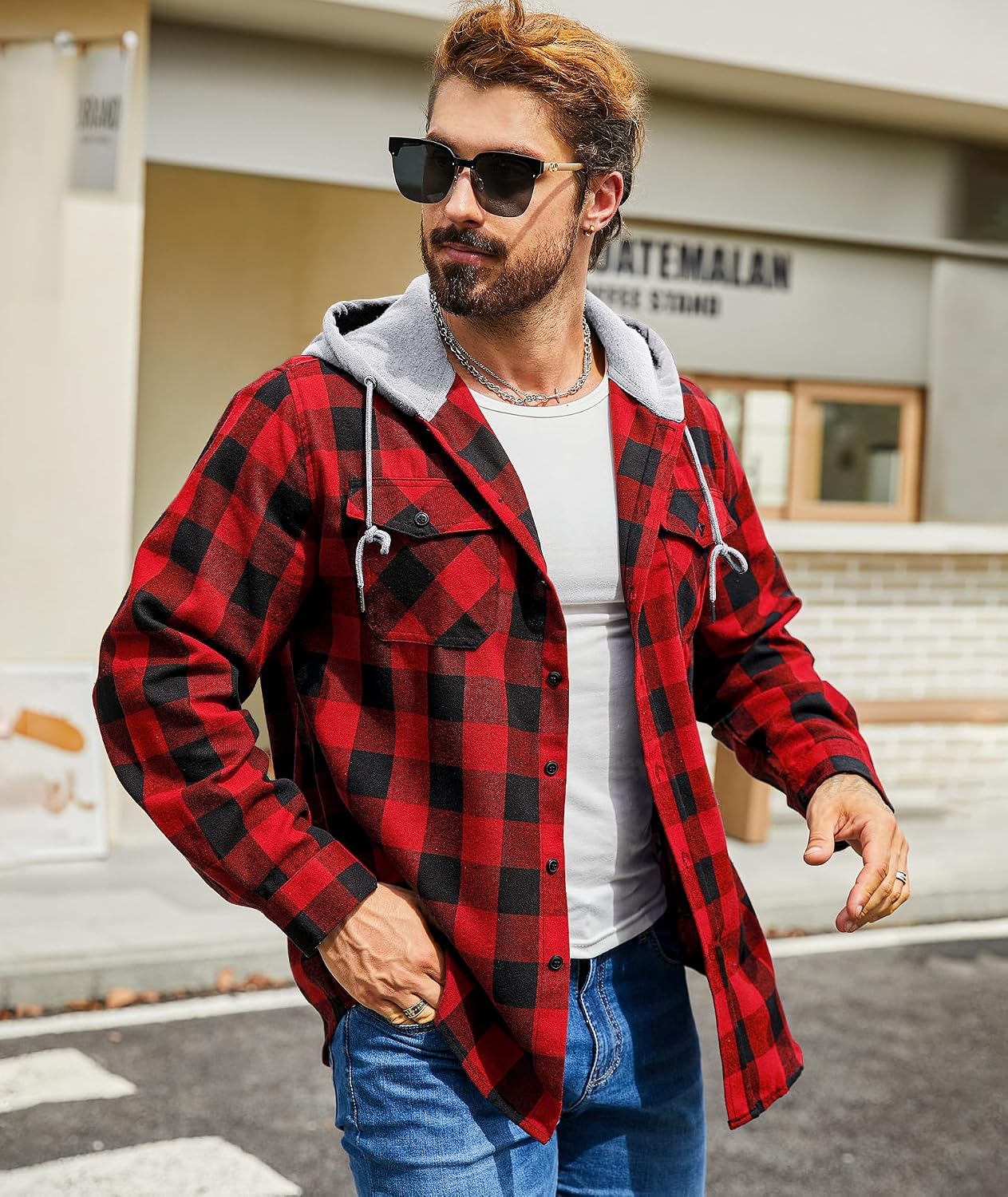 Detalle 2 de SwissWell Camisa a cuadros con capucha M-3XL