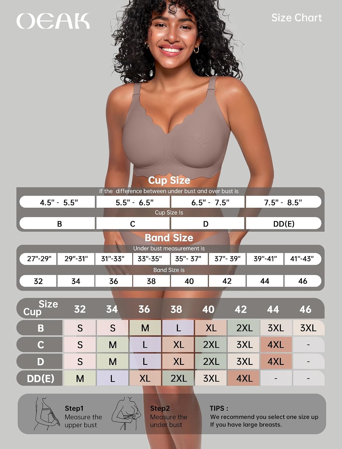 Detalle de OEAK Women Jelly Bra: No-Wire Scalloped Push Up T-Shirt Bra (Seamless, Convertible Straps)