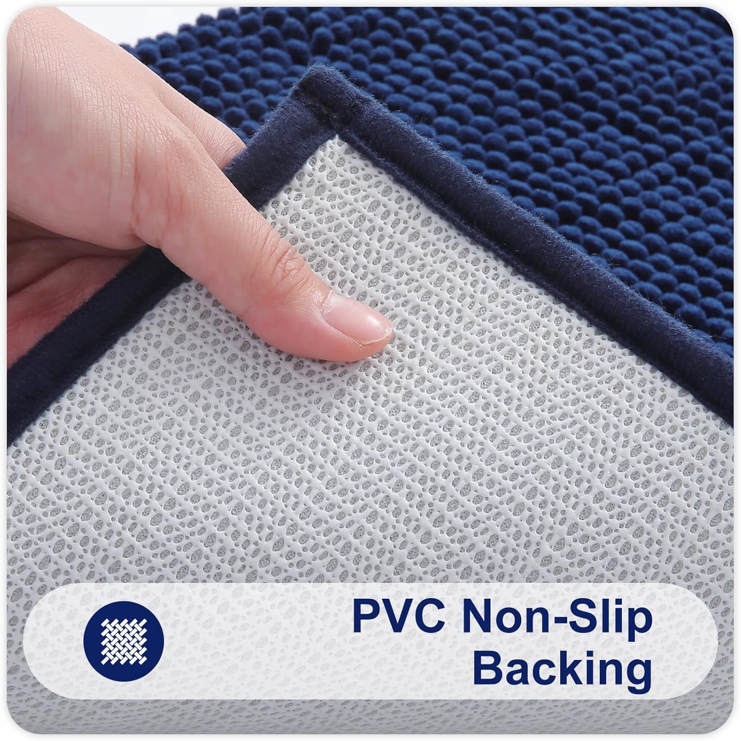 Detalle de Smiry Non Slip Chenille Bath Mat, 60 x 90 cm (Navy Blue) – extra soft & machine-washable