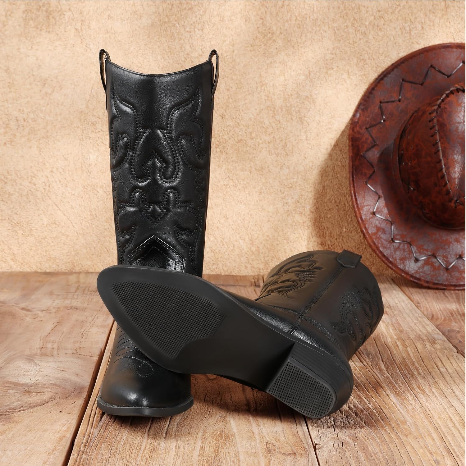 Detalle 1 de DREAM PAIRS Women's Mid-Calf Western Boots with Pointed Toe and 1.77-Inch Heel