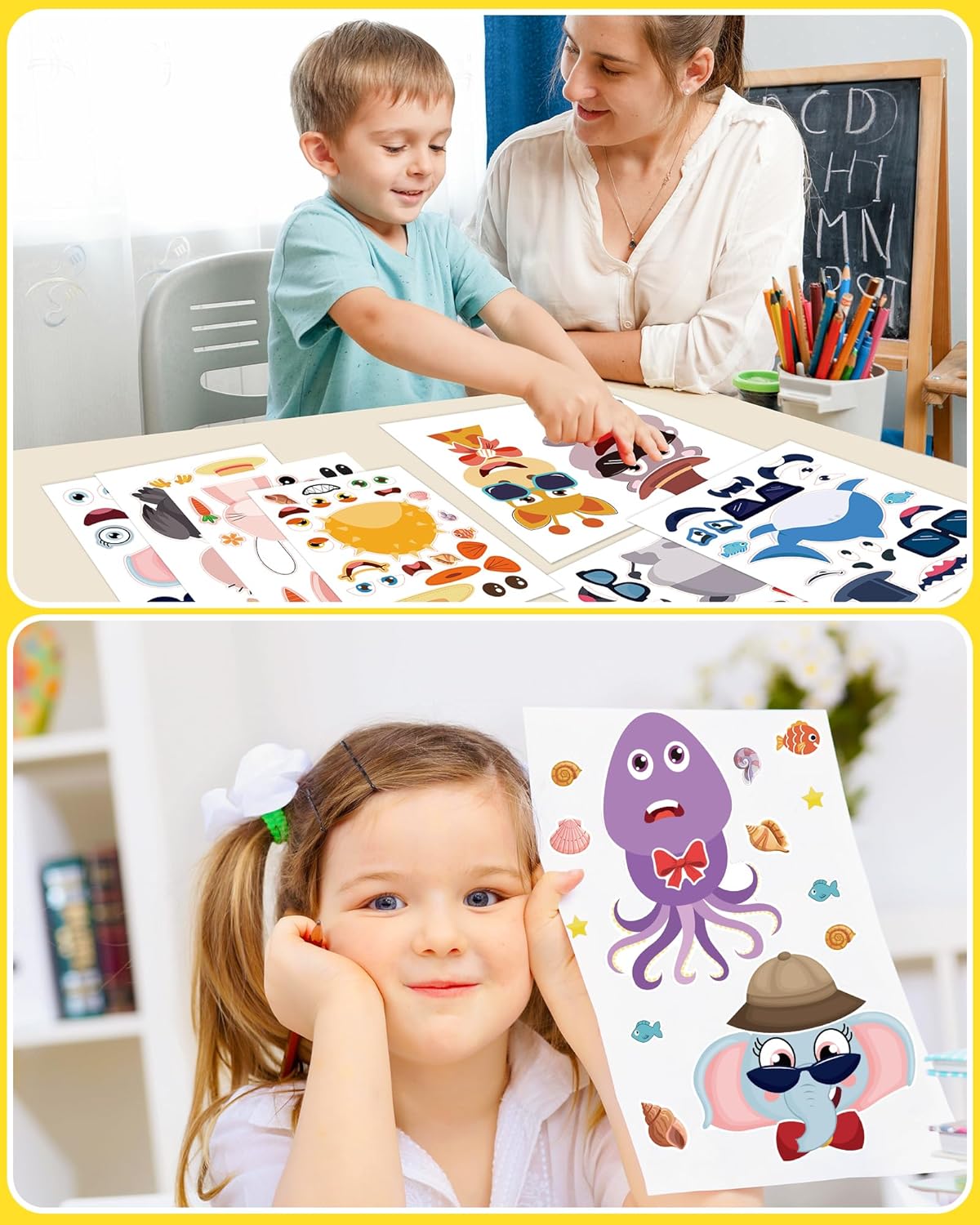 Thumbnail 2 de 24 Pcs Make Your Own Animal Sticker Sheet – Creative Face Sticker Set for Kids