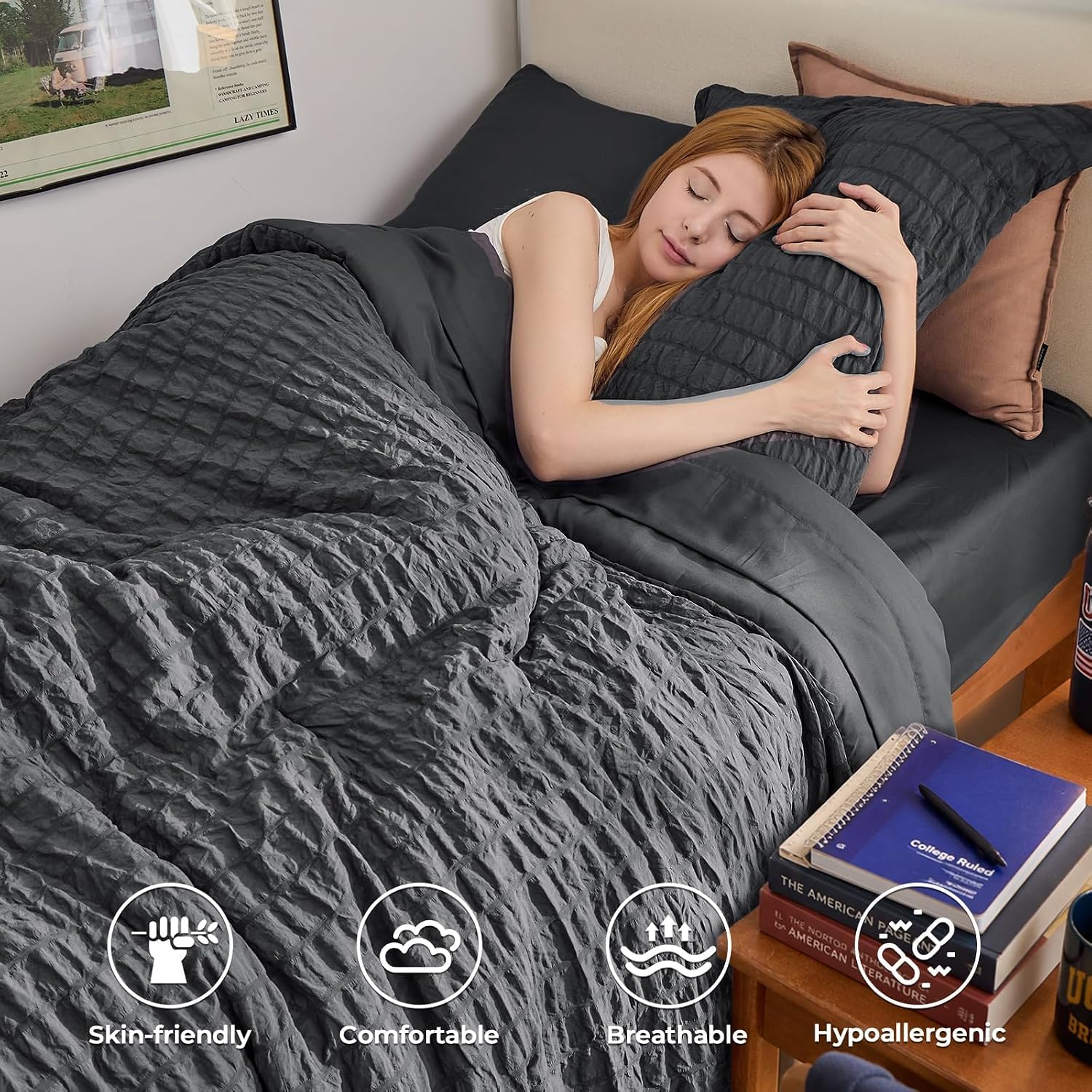 Thumbnail 1 de HYMOKEGE Twin Size Seersucker Duvet Comforter Set, Dark Gray – 5-Piece