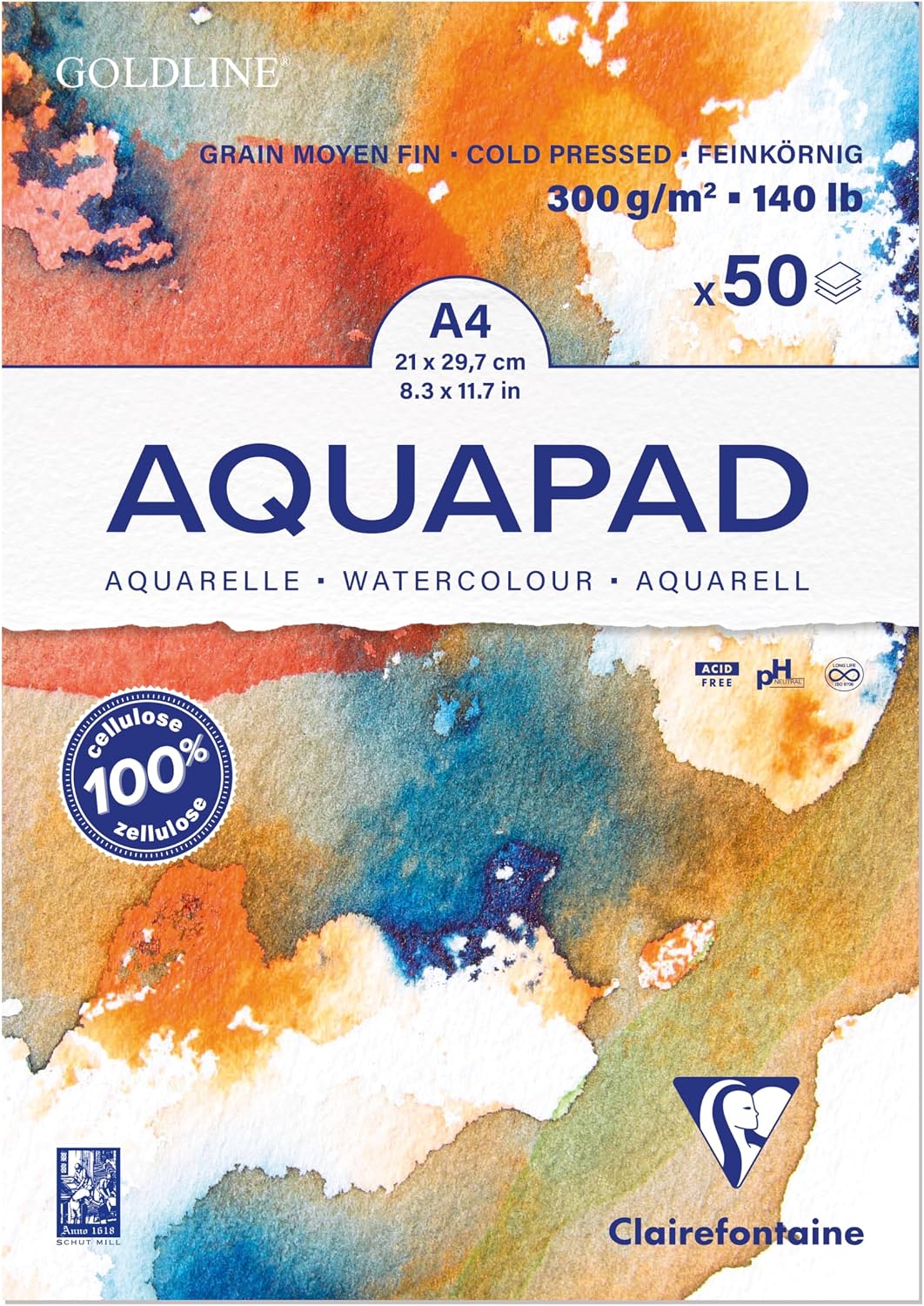 Thumbnail 5 de Clairefontaine 975720C Goldline Aquapad A5 – 3er Pack, Aquarellblöcke 70 Blatt 300 g, mittelkörnig