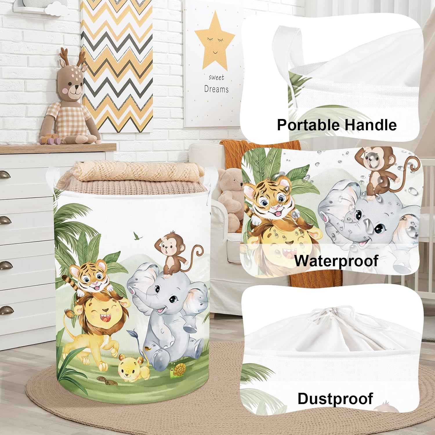 Thumbnail 3 de Clastyle Tropical Animal Baby Laundry Hamper, collapsible kids storage basket (40x50 cm)