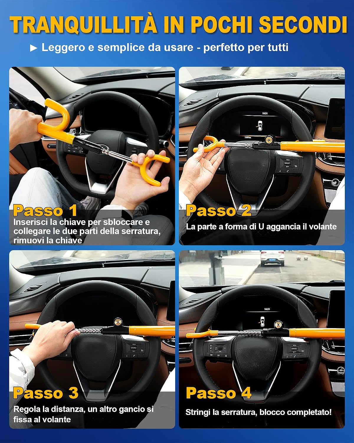 Thumbnail 5 de Tevlaphee Blocco volante antifurto regolabile 3 chiavi 🔒
